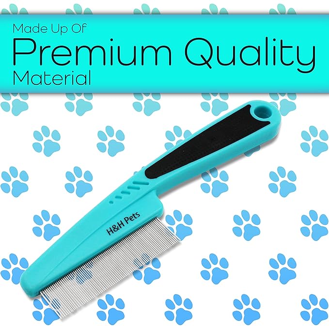 Pin Comb by H&amp;H Pets - Upgraded Rubber Handle Comb with Long and Short Teeth for Dogs &amp; Cats, Grooming Supplies, 1 Count (Pack of 1)