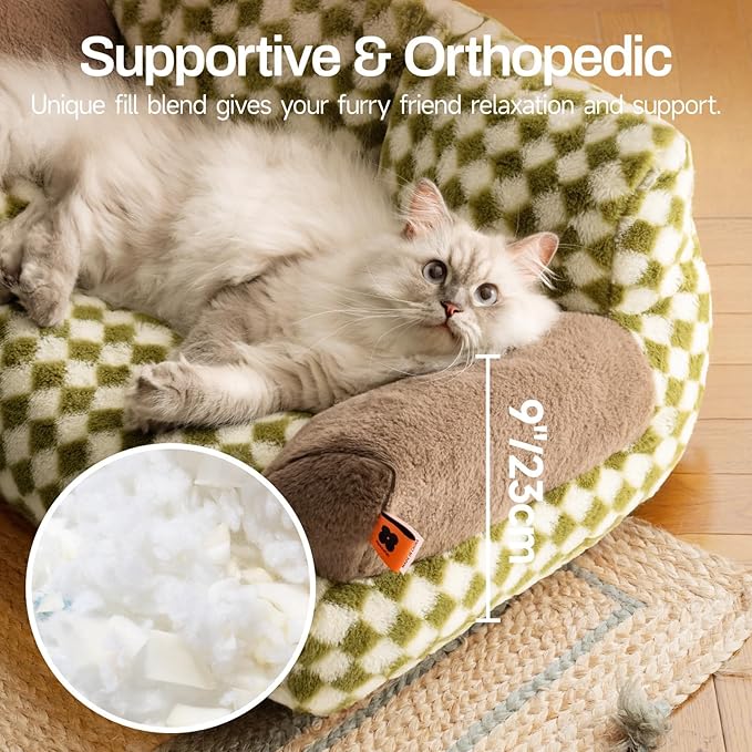 MEWOOFUN Cat Bed for Indoor Cats, Washable Dog Beds for Small Medium Dogs &amp; Cats, Fluffy Cat Couch with Non-Slip Bottom (Green, 26.0" L X 19.0" W X 13.0" Th)