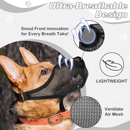 Dog Muzzle, Soft Air Mesh Muzzle for Small Medium Large Dogs Anti Biting Barking Chewing Scavenging, Breathable Adjustable Loop Pets Muzzle with Front Opening Design Allows Panting Drinking (Black,M)