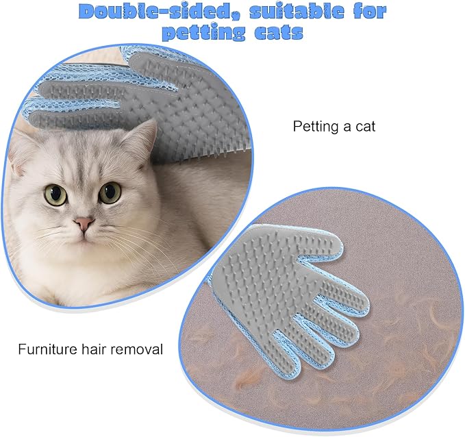 2 in 1 Pet Grooming Glove for Cats &amp; Dogs, Efficient Deshedding Brush Pet Long Short Fur Removal Glove, Gentle Massaging Puppy Kitten Bathing Grooming Brush Tool, Easy Clean Floating Hair Mitt