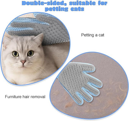 2 in 1 Pet Grooming Glove for Cats &amp; Dogs, Efficient Deshedding Brush Pet Long Short Fur Removal Glove, Gentle Massaging Puppy Kitten Bathing Grooming Brush Tool, Easy Clean Floating Hair Mitt
