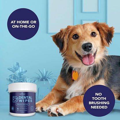 NOVEHA Pets Dental Finger Wipes for Dogs &amp; Cats | Freshens Breath, Reduces Plaque | Healthier Gums | Clean Teeth No Toothbrush | Vet Recommended Effective Natural Oral Care (50 pcs, Flavor-Free)