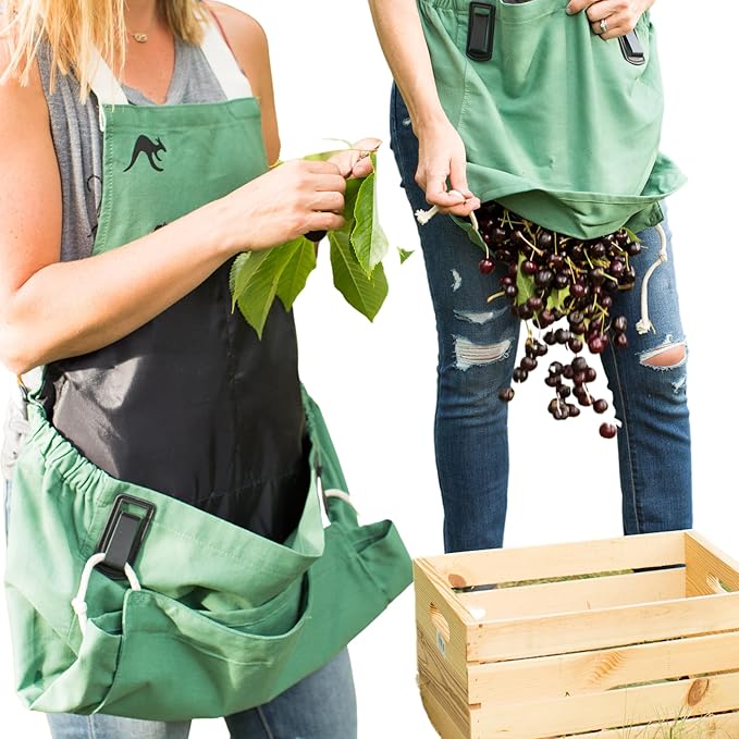 Roo Gardening Apron with Pockets &amp; Harvesting, Picking Pouch - Adjustable, Water-resistant, Washable Canvas Cotton