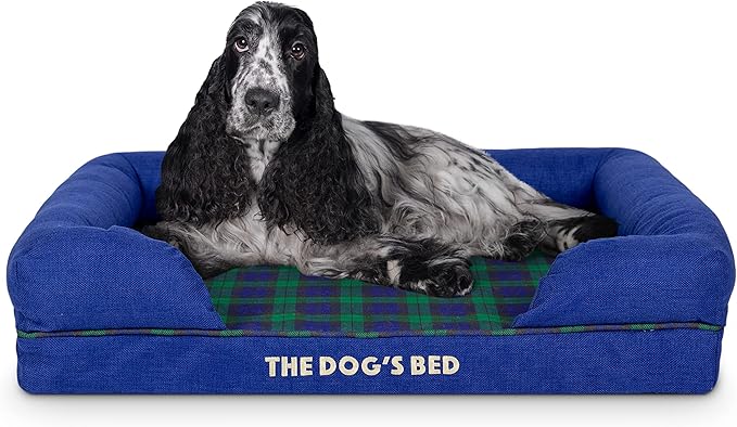 The Dog’s Bed, Med Black Watch Tartan 30x23.5, Memory Foam, Pain Relief: Arthritis, Hip &amp; Elbow Dysplasia, Post Surgery, Lameness, Supportive, Calming, Waterproof Washable Cover, Veterinary Approved