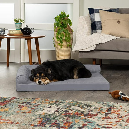 Furhaven Cooling Gel Dog Bed for Large/Medium Dogs w/ Removable Bolsters &amp; Washable Cover, For Dogs Up to 55 lbs - Pinsonic Quilted Paw L Shaped Chaise - Titanium, Large