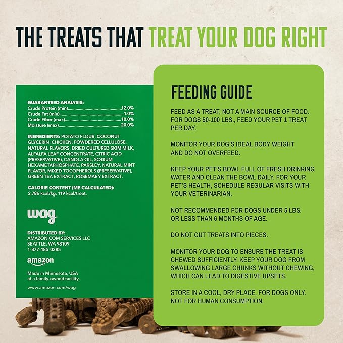 Amazon Brand - Wag Dental Dog Treats to Help Clean Teeth &amp; Freshen Breath - Small, Unflavored, 2.25 pounds, 60 Count (Pack of 1)