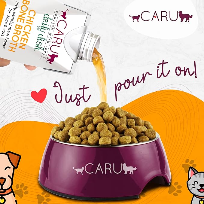 Caru - Daily Dish Chicken Bone Broth Meal Topper for Dogs &amp; Cats - Savory Pour-Over Broth - 3 Pack
