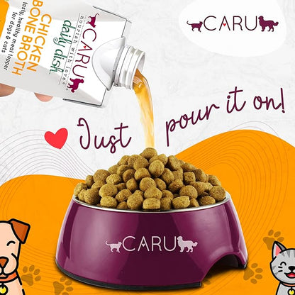 Caru - Daily Dish Chicken Bone Broth Meal Topper for Dogs &amp; Cats - Savory Pour-Over Broth - 3 Pack