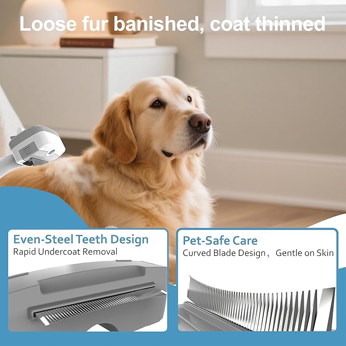 5 in 1 Pet Steam Brush for Dogs &amp; Cats – Self Cleaning, 3 Pet Brush for Smoothing, Dematting, Thinning – Shedding, Grooming &amp; Hair Removal, Includes Shampoo &amp; Storage Case (8.0"-promax)