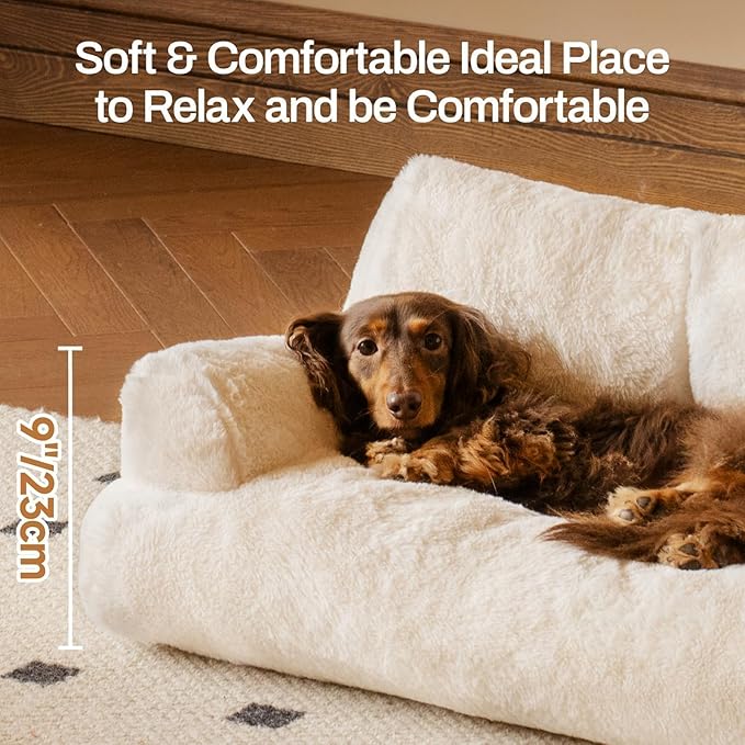 MEWOOFUN Cat Bed for Indoor Cats, Washable Dog Beds for Small Dogs &amp; Cats with Removable Cover, Fluffy Cat Couch with Non-Slip Bottom (Beige, 26.0" L X 19.0" W X 13.0" Th)