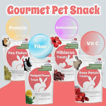Snout and Shell Floral Favorites 4-in-1 Natural Treats for Small Pets – Pea Flakes, Marigold, Rose Petals &amp; Hibiscus – Healthy Snacks for Rabbits, Guinea Pigs, Chinchillas &amp; More