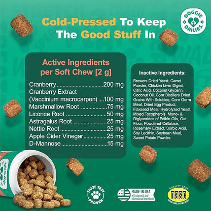 Doggie Dailies Cranberry Supplement for Dogs - Urinary Tract, Bladder &amp; Kidney Support for Dogs - Cranberry for dogs with Marshmallow Root, Licorice Root &amp; Apple Cider Vinegar (Chicken) 225 Soft Chews
