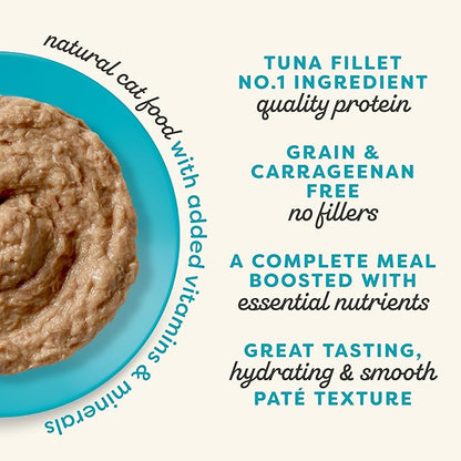 Applaws Vitality Wet Cat Food Paté, Natural Canned Cat Food, Wet Food for Cats with Added Vitamins and Minerals, Grain Free, Carrageenan Free, Tuna Fillet Recipe (24 Count, 2.47 oz Cans)