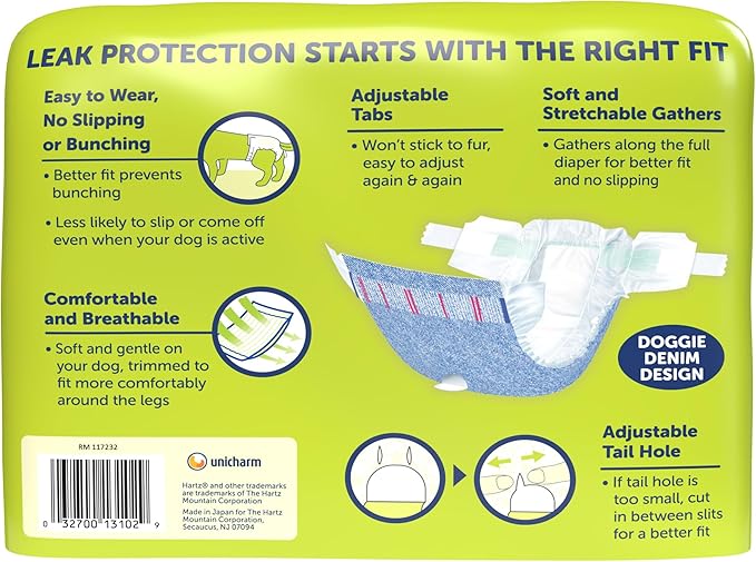 New! Hartz® Comfitables® Disposable Dog Diapers, Size Medium 12 Count, Comfortable &amp; Secure Fit, Easy to Put On, Super Absorbent Male and Female Diaper
