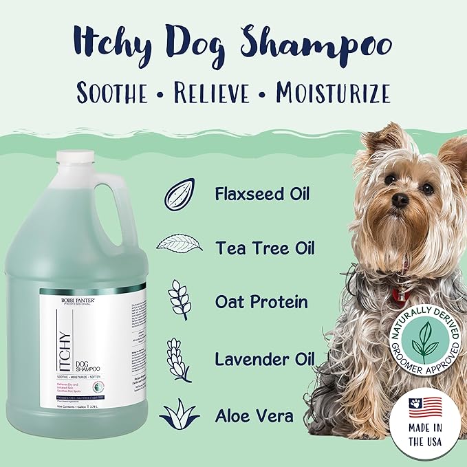 Bobbi Panter Dog Shampoo - Made in USA - All Natural Formula for Itch Relief &amp; Soothing Skins, Concentrated 16:1 for Professional Groomers - Green Apple Scent, 1 Gallon