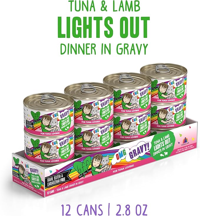 Weruva B.F.F. OMG - Best Feline Friend Oh My Gravy!, Tuna &amp; Lamb Lights Out with Tuna &amp; Lamb, 2.8oz Can (Pack of 12)