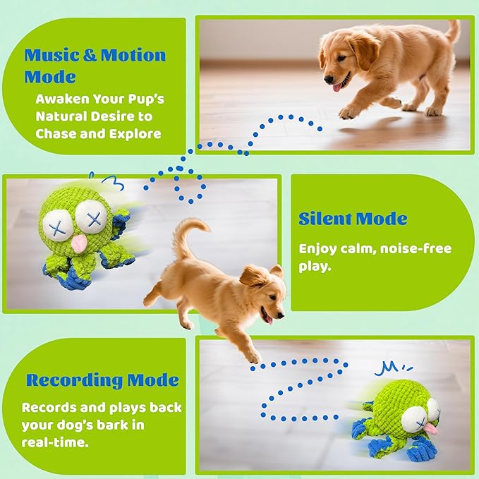 Interactive Octopus Dog Toys – Rechargeable Dog Squeaky Toy with Bouncing Ball, Music, Recording &amp; Silent Modes – Moving Toys to Keep Dogs Busy for Small, Medium &amp; Large Breeds