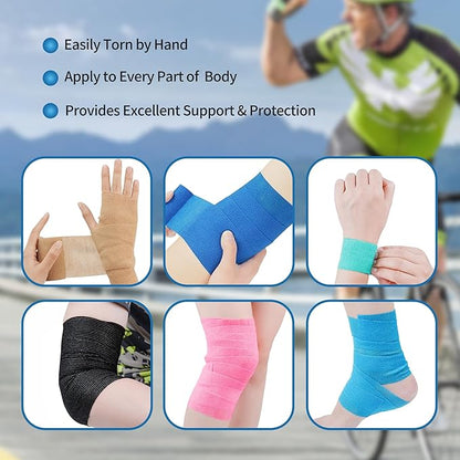 PHYTOP 12 Rolls Self Adhesive Bandage Wrap, Cohesive Bandage 4 inches x 5 Yards, Sports Wrap Tape, Also for Horses &amp; Dogs as Breathable Vet Wrap (Black)