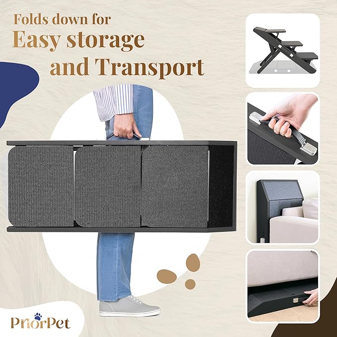 Dog Steps for Bed &amp; Couch 2-in-1 Dog Stairs/Ramp - Height Adjustable Dog Ramp for Couch 7” - 20” - Pet Stairs, Dog Stairs for Small Dogs - Easy to Move Pet Steps with Landing Platform, Black
