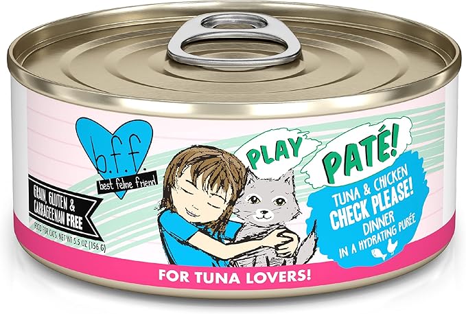 Weruva B.F.F. Play - Best Feline Friend Paté Lovers, Aw Yeah!, Tuna &amp; Chicken Check Please! with Tuna &amp; Chicken, 5.5oz Can (Pack of 8)