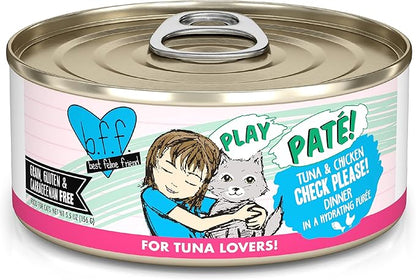Weruva B.F.F. Play - Best Feline Friend Paté Lovers, Aw Yeah!, Tuna &amp; Chicken Check Please! with Tuna &amp; Chicken, 5.5oz Can (Pack of 8)