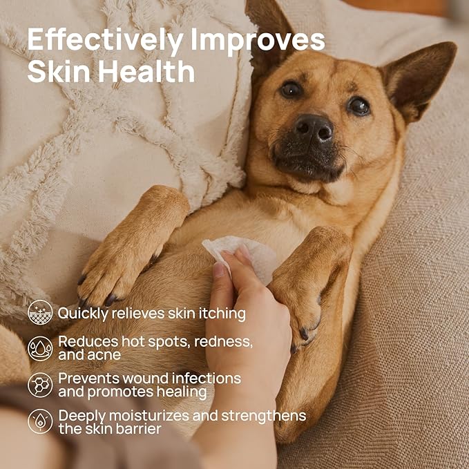HICC PET Itch Relief Wipes for Dogs &amp; Cats, Rapidly Relieves Itching, Soothes Hot Spots and Skin Irritations, Hypoallergenic Hot Spot Treatment Cleaning Wipes, Alleviate Dry Itchy Skin - 100 Count