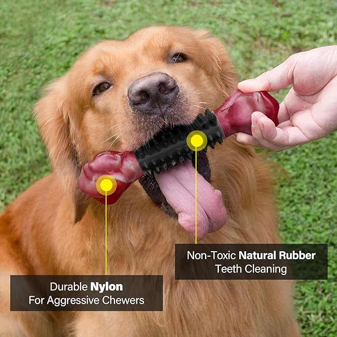 Apasiri Tough Dog Toys for Aggressive Chewers Large Breed, Dog Chew Bone with Bacon Flavor, Nylon &amp; Rubber Chew Toy for Medium Large Dogs