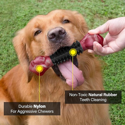 Apasiri Tough Dog Toys for Aggressive Chewers Large Breed, Dog Chew Bone with Bacon Flavor, Nylon &amp; Rubber Chew Toy for Medium Large Dogs