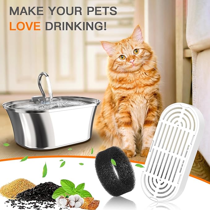 Cat Water Fountain Filters for 108/3.2L&amp; 4L/134oz Stainless Steel Pet Water Dispenser Fountain Filters (6 Filters&amp; 6Sponges) (9 Filters&amp; 9 Sponges)