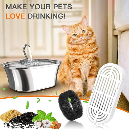 Cat Water Fountain Filters for 108/3.2L&amp; 4L/134oz Stainless Steel Pet Water Dispenser Fountain Filters (6 Filters&amp; 6Sponges) (9 Filters&amp; 9 Sponges)