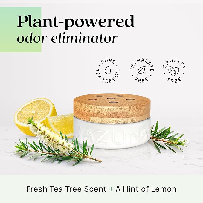 Azuna Air Freshener &amp; Odor Eliminator for Strong Odor | 2 Room Kit Includes (2) 8 oz. Empty Luxe Glass Jars &amp; 12 oz | Refill with Tea Tree Essential Oil Gel | Natural Scent | Last 60-90 Days