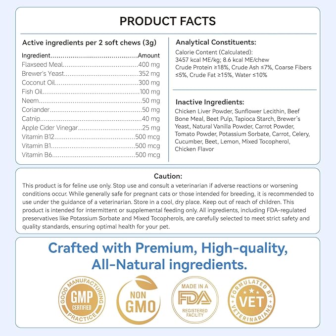 Flea and Tick Prevention for Cats, 200 Soft Chews for Fleas Treatment for Cats, Natural Cat Oral Flea Chewables Support Supplement, Flea and Tick Chews for All Breeds &amp; Sizes