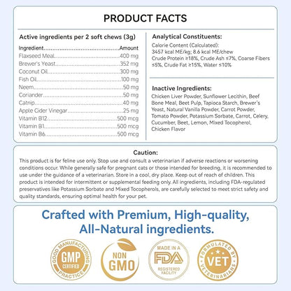Flea and Tick Prevention for Cats, 200 Soft Chews for Fleas Treatment for Cats, Natural Cat Oral Flea Chewables Support Supplement, Flea and Tick Chews for All Breeds &amp; Sizes