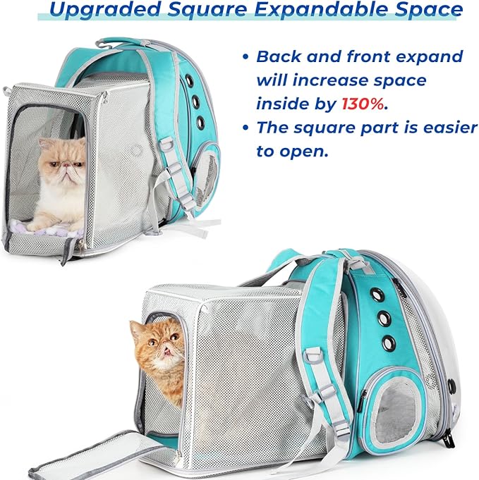 Lollimeow Cat Carrier Backpack, Bubble Dual Expandable Backpack Carrier, Pets and Small Dogs,Airline-Approved, Designed for Travel, Hiking, Walking &amp; Outdoor Use (Dual Expandable-Green)