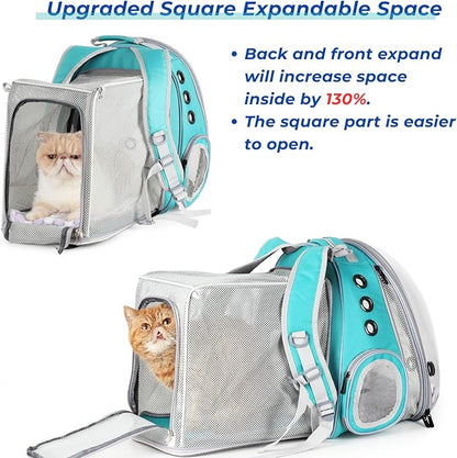 Lollimeow Cat Carrier Backpack, Bubble Dual Expandable Backpack Carrier, Pets and Small Dogs,Airline-Approved, Designed for Travel, Hiking, Walking &amp; Outdoor Use (Dual Expandable-Green)