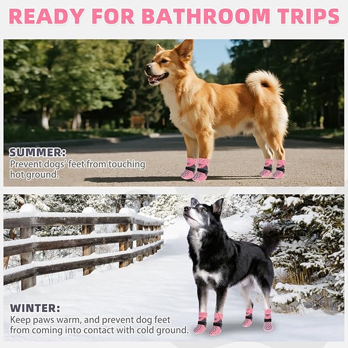 KOOLTAIL Dog Socks for Hot Pavement, Summer Breathable Dog Socks to Prevent Licking Paws, Non Slip Pet Boots &amp; Paw Protectors for Hardwood Floor,Grippy Shoes for Small Medium Large Senior Dogs,Pink XS