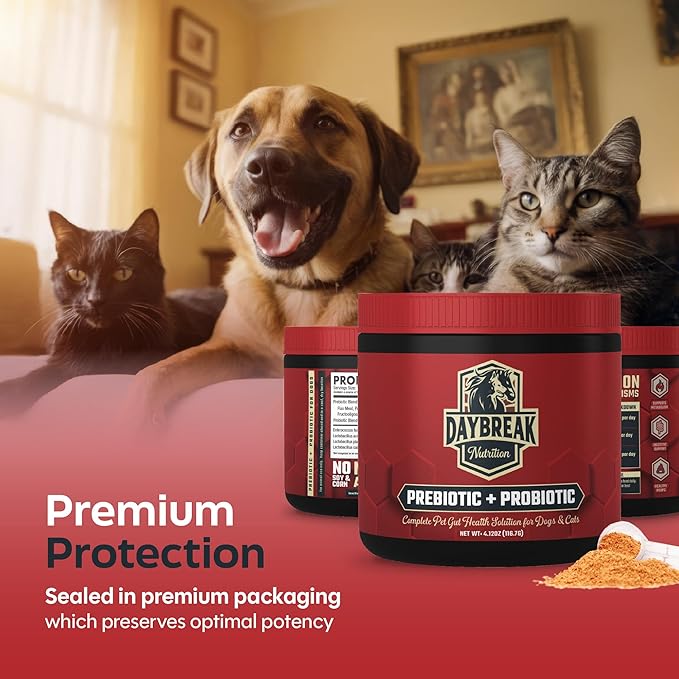 Probiotics for Cats &amp; Dogs - 6 Billion CFU Prebiotic &amp; Probiotic Powder - 8 Strains Pet Digestive Support - Gut Health Supplement with Flaxseed &amp; Pumpkin - 30 Day Supply with Scoop