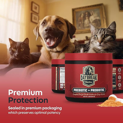 Probiotics for Cats &amp; Dogs - 6 Billion CFU Prebiotic &amp; Probiotic Powder - 8 Strains Pet Digestive Support - Gut Health Supplement with Flaxseed &amp; Pumpkin - 30 Day Supply with Scoop