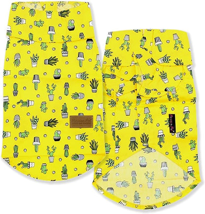 Parisian Pet Cactus Cap Beach Outfit - 100% Cotton Summer Clothes - Stylish Dog Costume - Breathable &amp; Cool - Machine Washable - Medium Dog Shirts