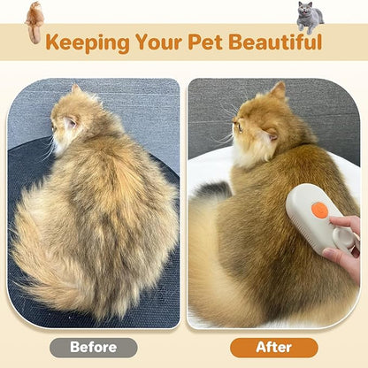 LunaSync Cat Steam Brush for Shedding, 4 in 1 Rechargeable Pet Grooming Brush for Cats and Dogs, Anti-Static Deshedding Tool with Massage &amp; Cleaning, Comb for Long Short Hair - Beige