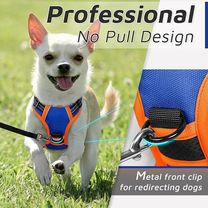 Eagloo Small Dog Harness No Pull, Service Vest with Reflective Strips and Control Handle, Adjustable and Comfortable for Walking, No Choke Pet Harness with 2 Metal Rings, Blue &amp; Orange, XS