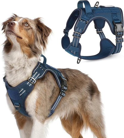 rabbitgoo Dog Harness No Pull, Military Dog Harness Medium Sized Dog with Handle &amp; Molle, Easy Control Service Dog Vest Harness Training Walking, Adjustable Reflective Tactical Pet Harness, Blue, M