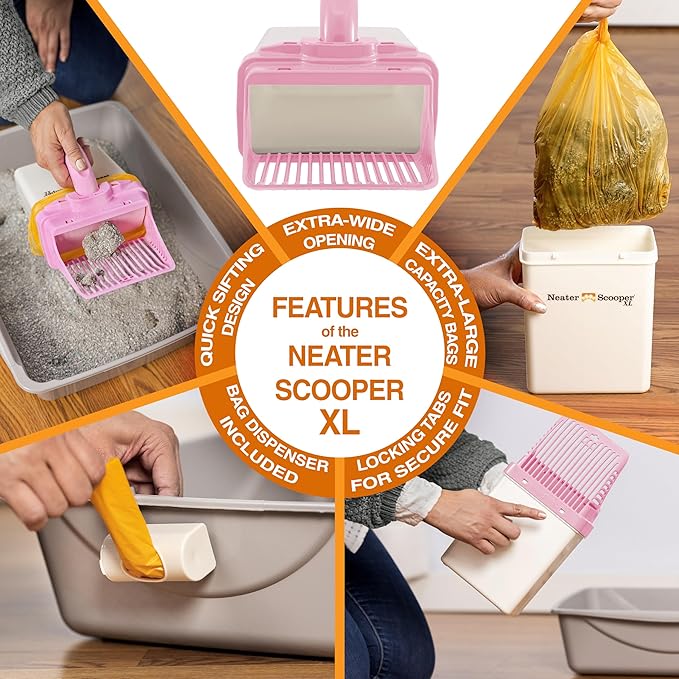 Neater Pet Brands Neater Scooper XL Cat Litter Scoop, 60 Refill Bags – Extra-Large Capacity Mess-Free Cat Litter Scooper with Bag for Large &amp; Multiple Cats, Spill-Proof Litter Box Scooper with Holder
