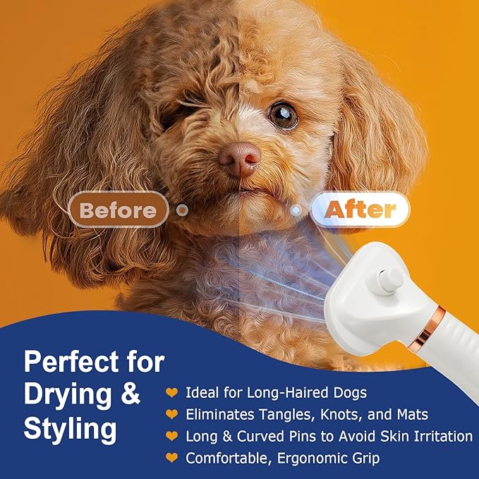 3-in-1 Pet Hair Dryer Brush for Dogs &amp; Cats Portable, Dog Hair Blower &amp; Slicker Brush Adjustable Temp (Low/Middle/High), Overheat Protection