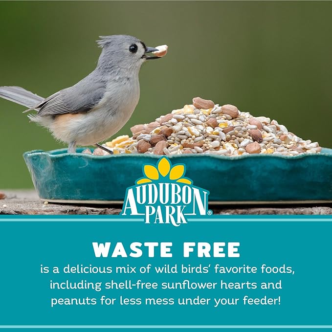 Audubon Park Waste Free Wild Bird Seed –12 lb. No Mess Blend with Sunflower Hearts &amp; Peanut Pieces – Bird Food for Outside Feeders