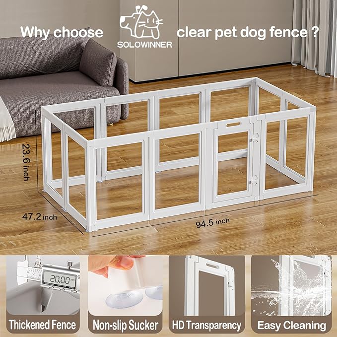 Clear Acrylic Dog Playpen Transparent Dog Playpen Indoor, Easy Assemble Clear Pet Pen for Puppy Bunny Cat Pig, Sturdy &amp; Easy Cleaning Plastic Dog Puppy Fence (23.6" H, 12PCS)