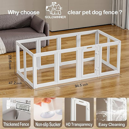 Clear Acrylic Dog Playpen Transparent Dog Playpen Indoor, Easy Assemble Clear Pet Pen for Puppy Bunny Cat Pig, Sturdy &amp; Easy Cleaning Plastic Dog Puppy Fence (23.6" H, 12PCS)
