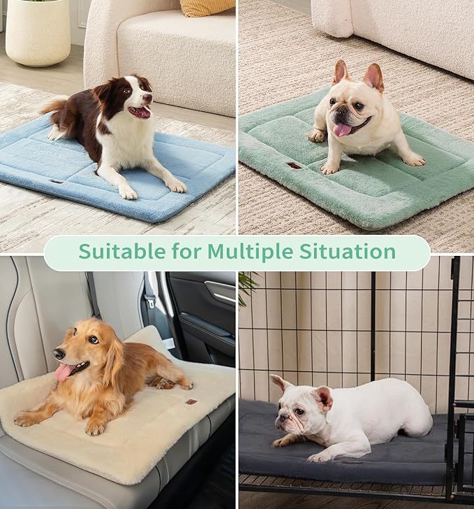 Made4Pets Dog Crate Pad Bed for Medium Dogs, Washable &amp; Reversible, Anti-Slip Kennel Mat for Cozy Sleeping, Soft Fluffy Dog Bed for Indoor &amp; Outdoor Use, 29"x21", Green
