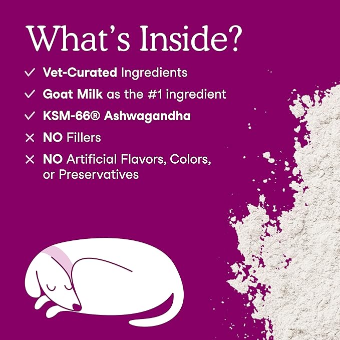 Fera Pets Goat Milk - Calming Supplement for Dogs &amp; Cats - Ashwagandha, L-Theanine, &amp; Passion Flower - Supports Anxiety Relief &amp; Relaxation - for Picky Eaters - 60 TSP