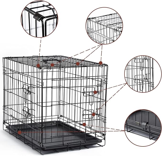 DONORO Dog Crates for Small Medium Size Dogs Indoor Double Door Dog Kennels &amp; Houses for Puppy and Cats, Collapsible Metal Contour Dog Cages (Brown, 30.0" L x 19.0" W x 21.0" H)